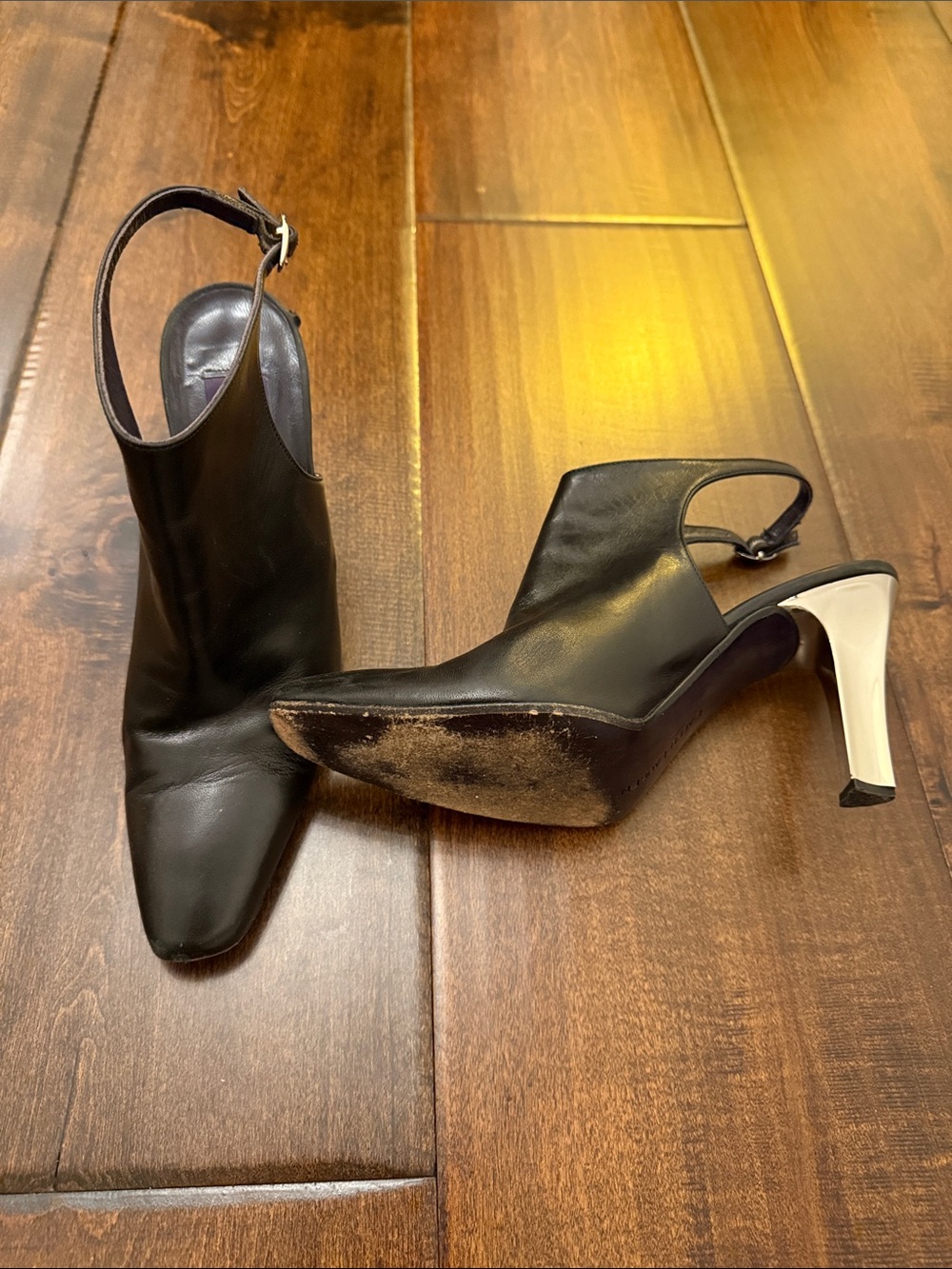 Ralph Lauren collection black leather sling back heels size-6. - Picture 7 of 9